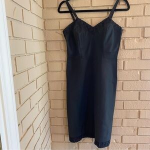 Vintage 1950s Slip Dress Black Lace Eyelet Barbizon Pinup lingerie Size 13